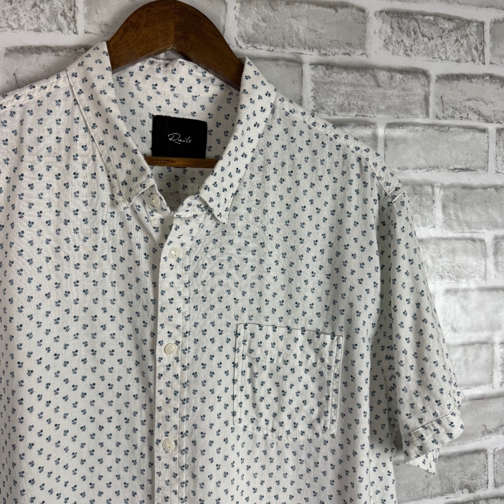 RAILS Carso Bleu Fleurs Micro Floral AOP Linen Casual Button Up Shirt Mens 2XL
